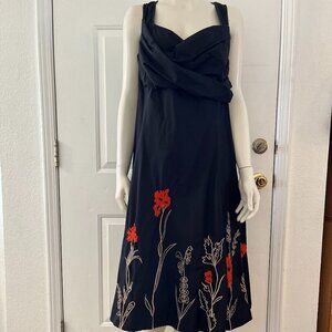 eShaki Woman's Plus-Size Black Floral Event Midi Poplin Dress Sz 3x